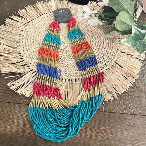 Avenue Multicolored Multistrand Beaded Statement Chain Necklace‎ - Picture 1 of 4